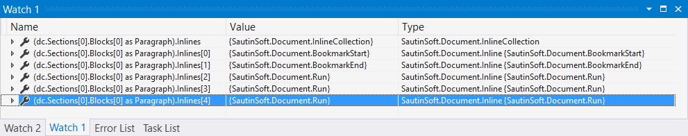 InlineCollection (class) is a collection of Inline elements: Run, Shape, SpecialCharacter, Hyperlink, Field etc.