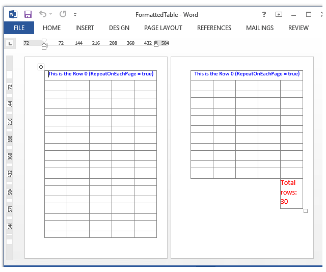 TableRow Formatting