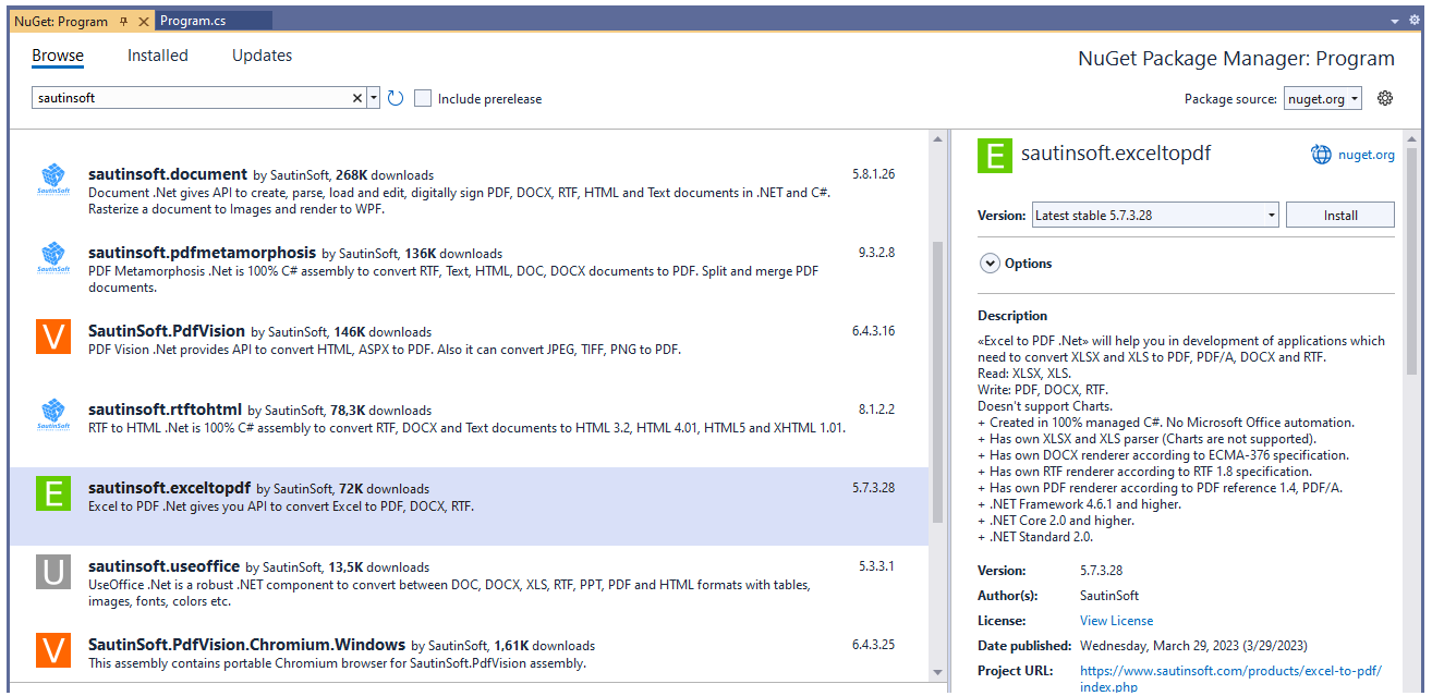 Установка используя nuget