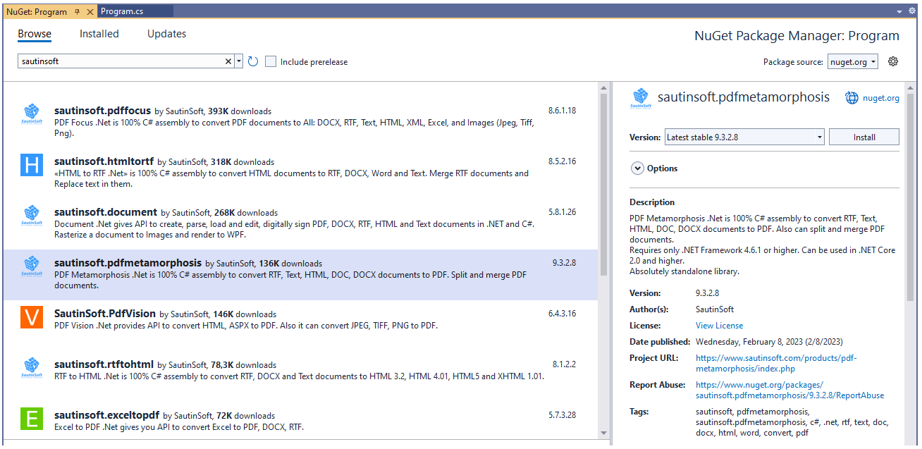 Install using nuget